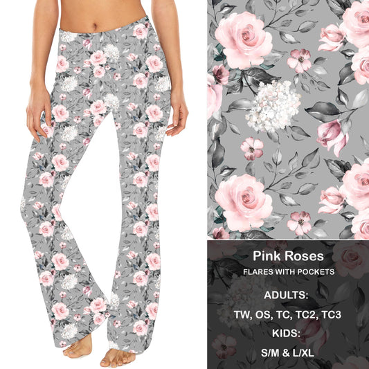 Pink Roses - Yoga Flares with Pockets - Alonna's Legging Land