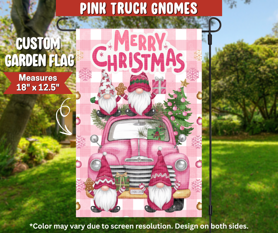 Pink Truck Gnomes Garden Flag - Alonna's Legging Land