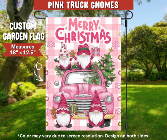Pink Truck Gnomes Garden Flag - Alonna's Legging Land