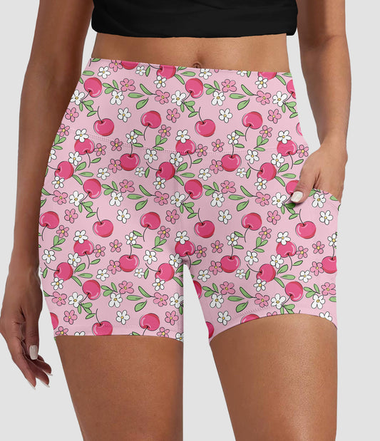 RTS - Pink Cherry Blossom Biker Shorts with Pockets