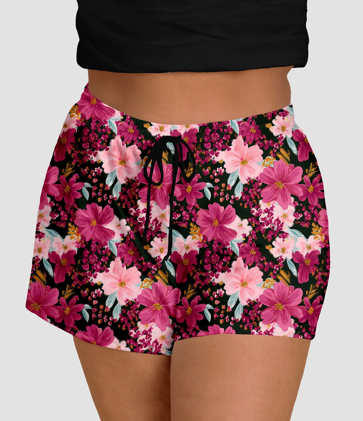 RTS - Pink Fuchsia Flowers Jogger Shorts with Pockets