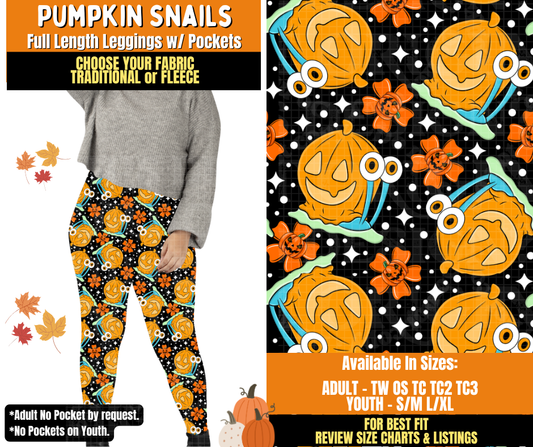 Preorder! Closes 7/16. ETA Oct. Pumpkin Snails Leggings Choose Fleece or Traditional