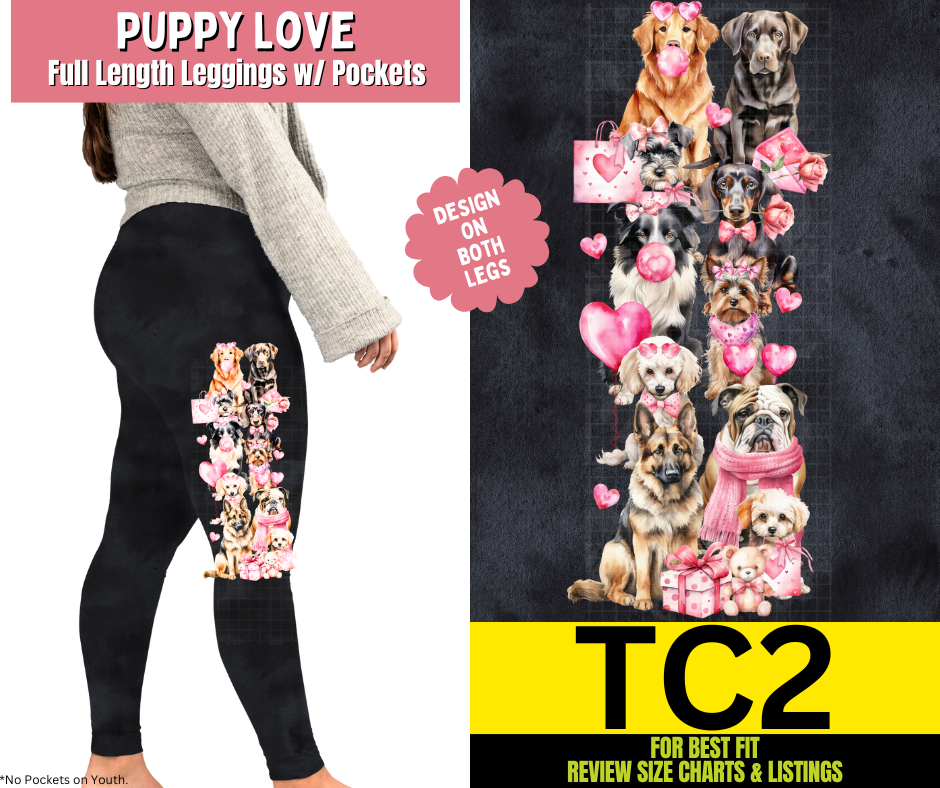 Puppy Love Watercolor Full Length Leggings w/ Side Leg Designs