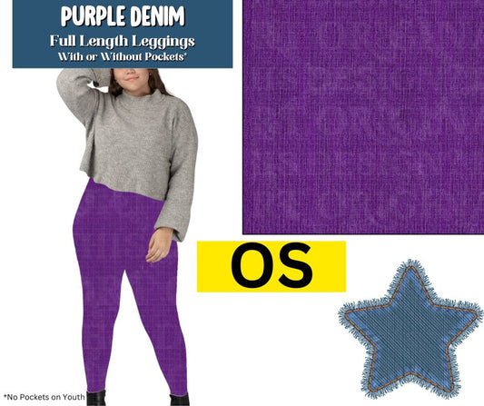 Purple Denim Full Length Leggings w/ Pockets