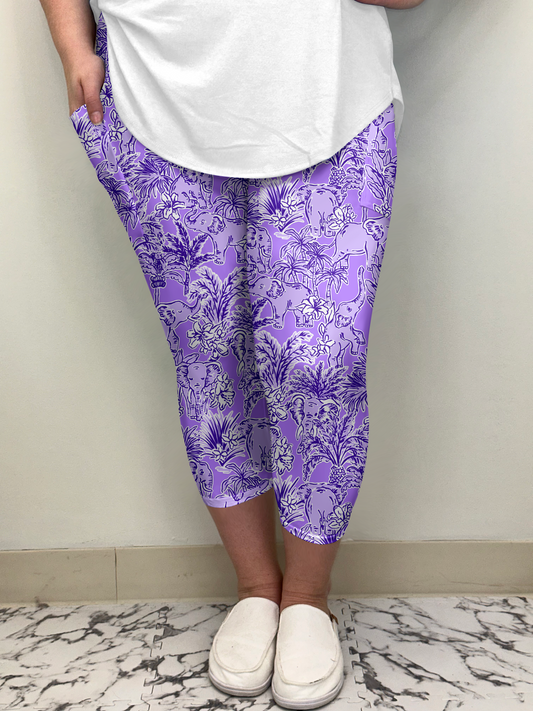 Purple Elephant Capri w/ Pockets - Alonna's Legging Land