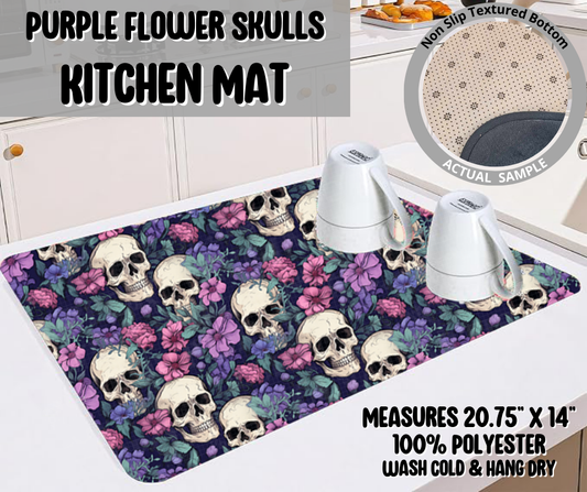 Preorder! Closes 5/22. ETA August. Purple Flower Skulls Kitchen Mat