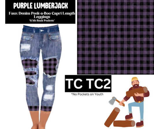 Purple Lumberjack Capri Faux Denim Peekaboo