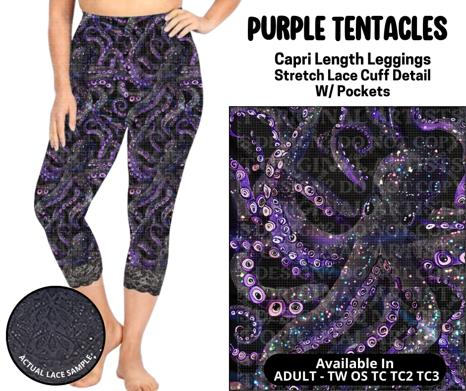 Preorder! Closes 5/12. ETA August. Purple Tentacles Lace Cuff Capris w/ Pockets