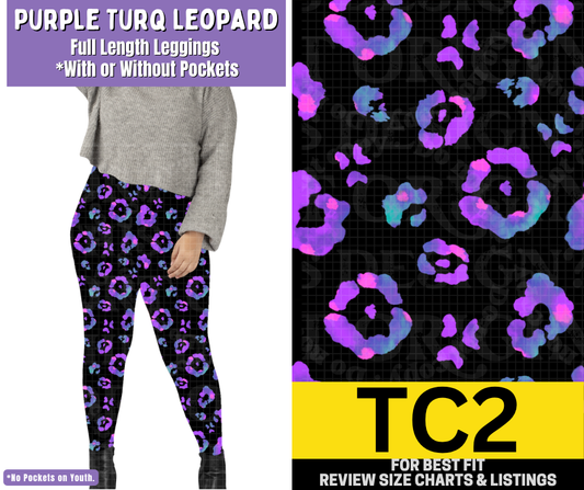 Purple Turq Leopard Full Length Leggings w/ Pockets