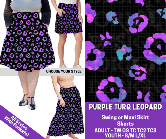 Preorder! Closes 5/27. ETA Aug. Purple Turq Leopard Combo Skort/Skirt Lengths