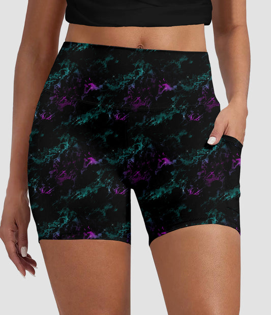 RTS - Purple and Teal Galaxy Biker Shorts with Pockets