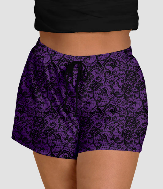 RTS - Purple Floral Lace Jogger Shorts