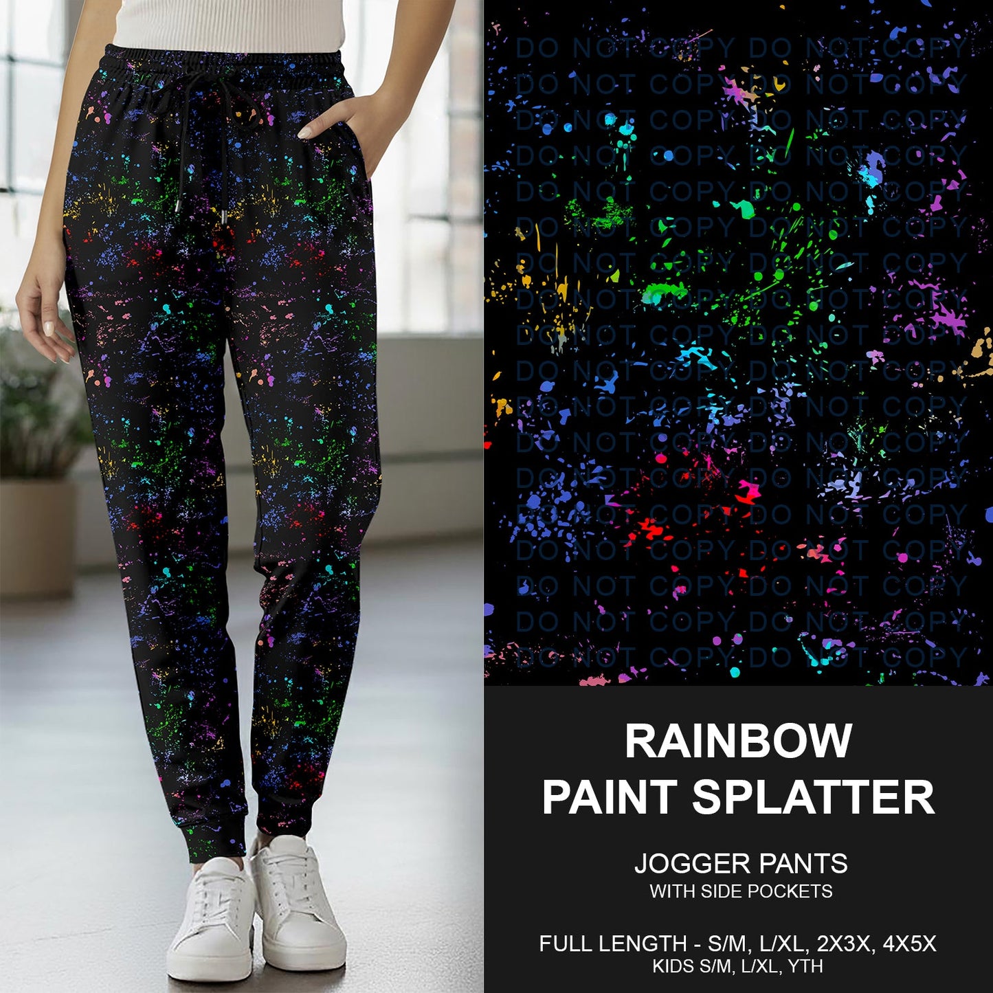 B269 - Preorder Rainbow Paint Splatter Joggers (Closes 12/28. ETA early March)