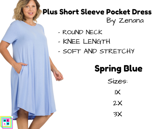 PLUS Short Sleeve Pocket Dress - Spring Blue