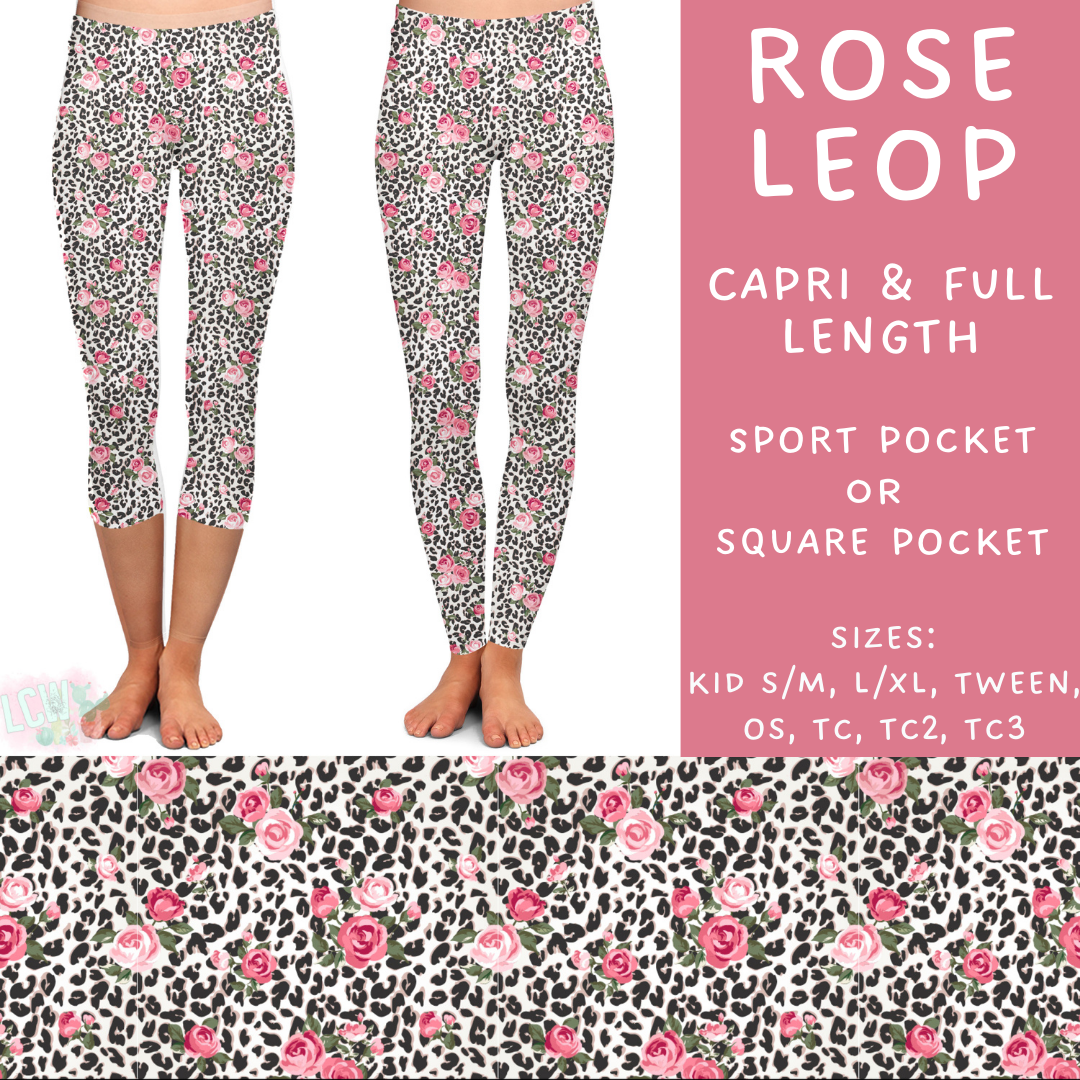 Ready To Ship - Rose Leop Full Length Leggings - TC2 Square Pocket