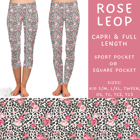 Ready To Ship - Rose Leop Full Length Leggings - TC2 Square Pocket