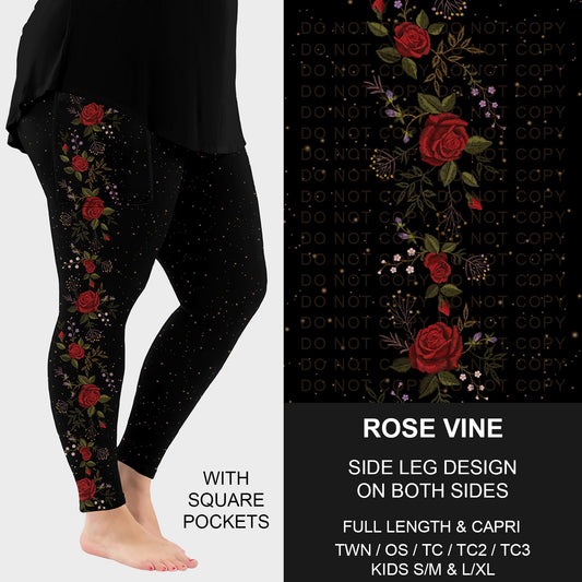 B249 - Preorder Rose Vine Side Design Leggings w/ Pockets (Closes 8/31. ETA: late Oct.)
