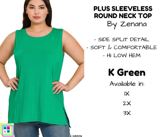PLUS Sleeveless Round Neck Top - K Green