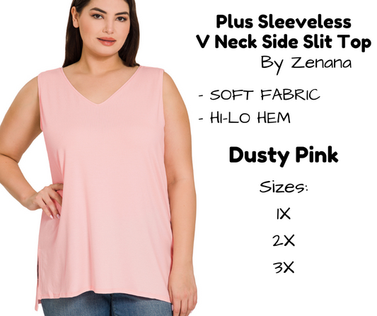 PLUS Sleeveless Side Slit Top - Dusty Pink