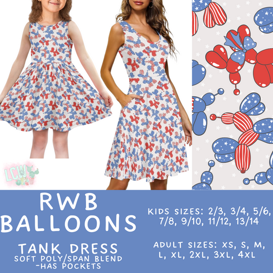 Batch #335 - RWB Tank Dresses - Closes 5/8 - ETA mid June - RWB Balloons Women's & Girl's Tank Dress