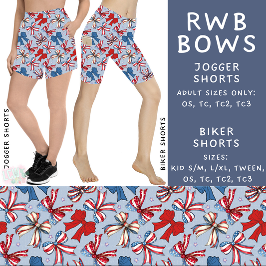 Batch #337 - USA Faves - Closes 5/7 - ETA mid June - RWB Bows Biker & Jogger Shorts