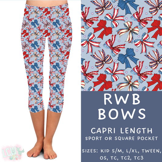 Batch #337 - USA Faves - Closes 5/7 - ETA mid June - RWB Bows Capri Length Leggings