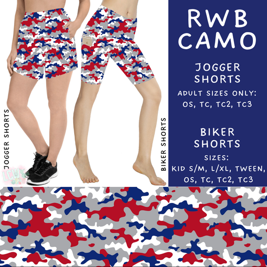 Batch #337 - USA Faves - Closes 5/7 - ETA mid June - RWB Camo Biker & Jogger Shorts