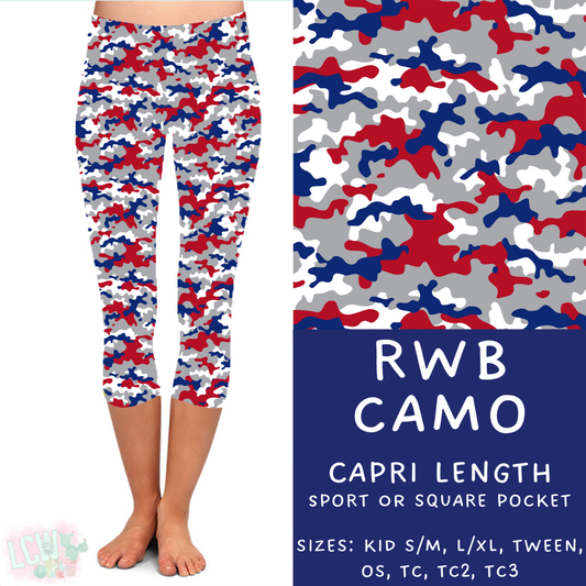 Batch #337 - USA Faves - Closes 5/7 - ETA mid June - RWB Camo Capri Length Leggings