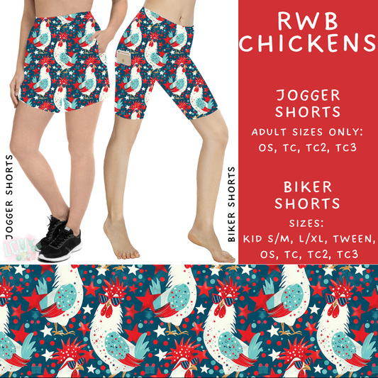 Batch #337 - USA Faves - Closes 5/7 - ETA mid June - RWB Chickens Biker & Jogger Shorts