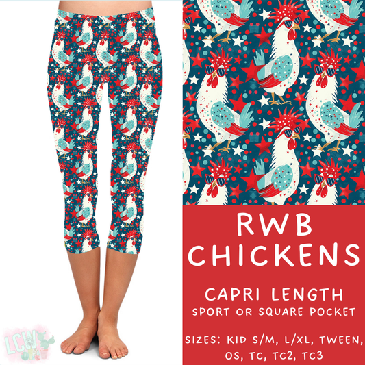 Batch #337 - USA Faves - Closes 5/7 - ETA mid June - RWB Chickens Capri Length Leggings