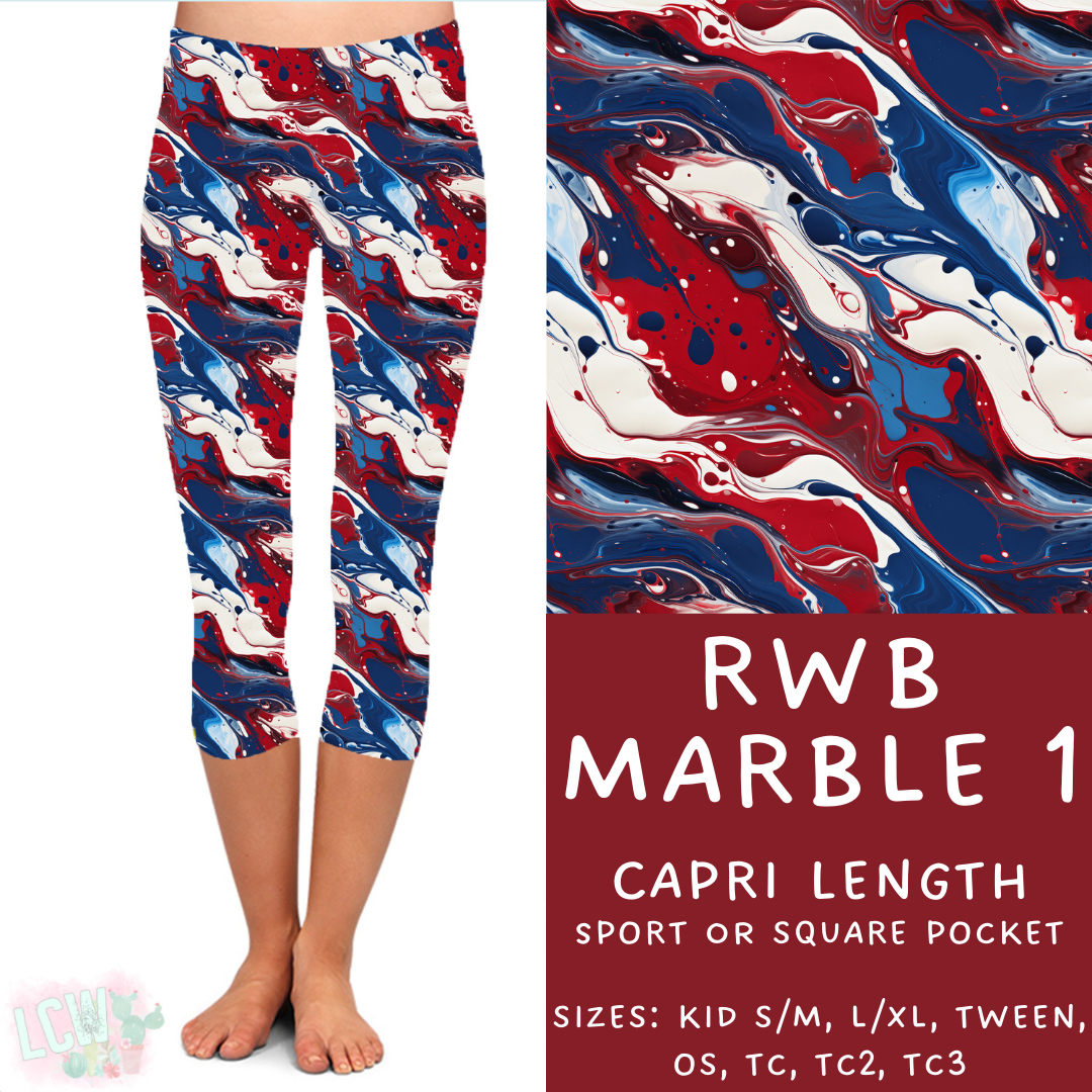 Batch #337 - USA Faves - Closes 5/7 - ETA mid June - RWB Marble 1 Capri Length Leggings