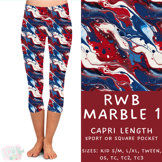 Batch #337 - USA Faves - Closes 5/7 - ETA mid June - RWB Marble 1 Capri Length Leggings