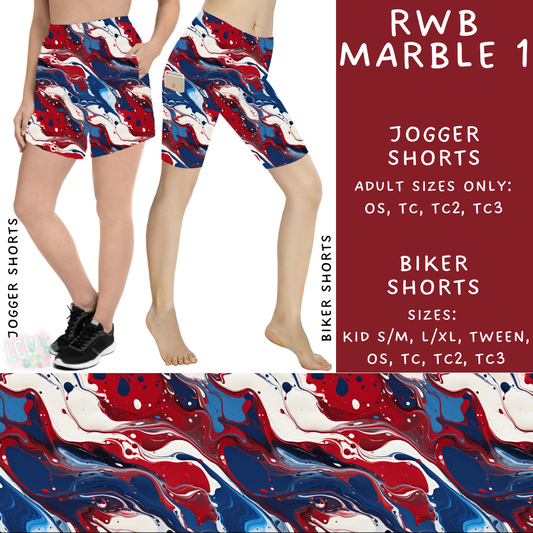 Batch #337 - USA Faves - Closes 5/7 - ETA mid June - RWB Marble 1 Biker & Jogger Shorts
