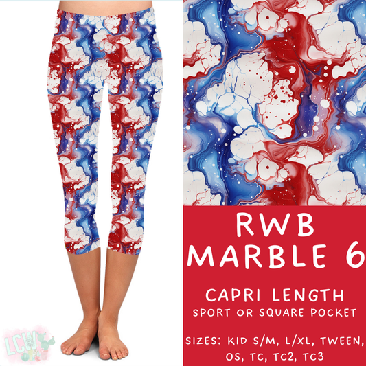 Batch #337 - USA Faves - Closes 5/7 - ETA mid June - RWB Marble 6 Capri Length Leggings