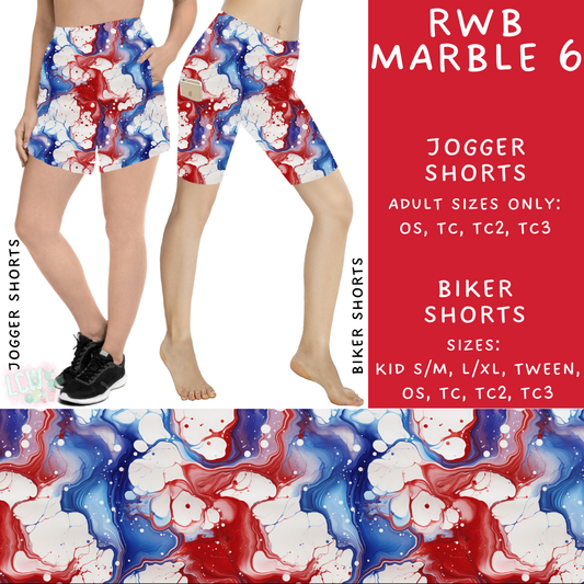 Batch #337 - USA Faves - Closes 5/7 - ETA mid June - RWB Marble 6 Biker & Jogger Shorts