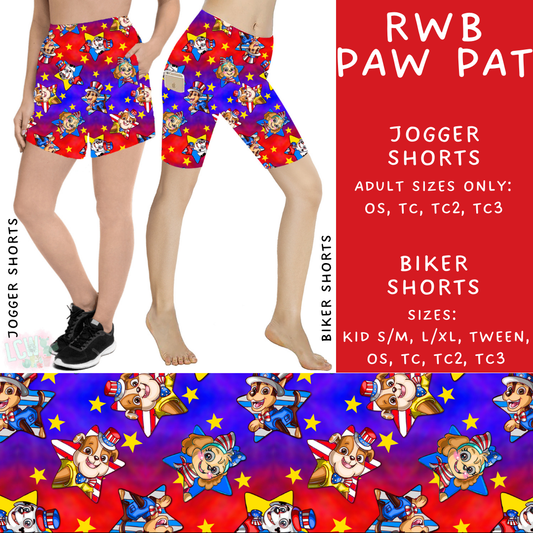 Batch #336 - RWB Characters - Closes 5/7 - ETA mid June - RWB Paw Pat Biker & Jogger Shorts
