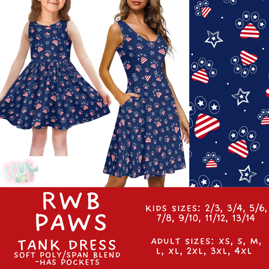 Batch #335 - RWB Tank Dresses - Closes 5/8 - ETA mid June - RWB Paws Women's & Girl's Tank Dress