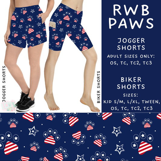 Batch #337 - USA Faves - Closes 5/7 - ETA mid June - RWB Paws Biker & Jogger Shorts