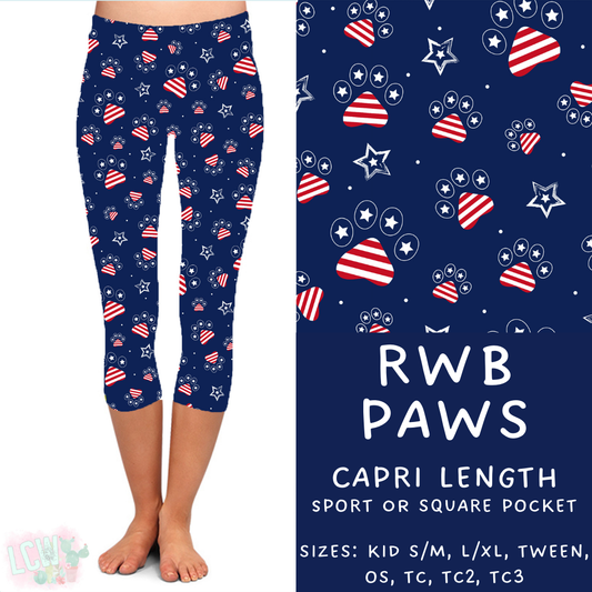 Batch #337 - USA Faves - Closes 5/7 - ETA mid June - RWB Paws Capri Length Leggings