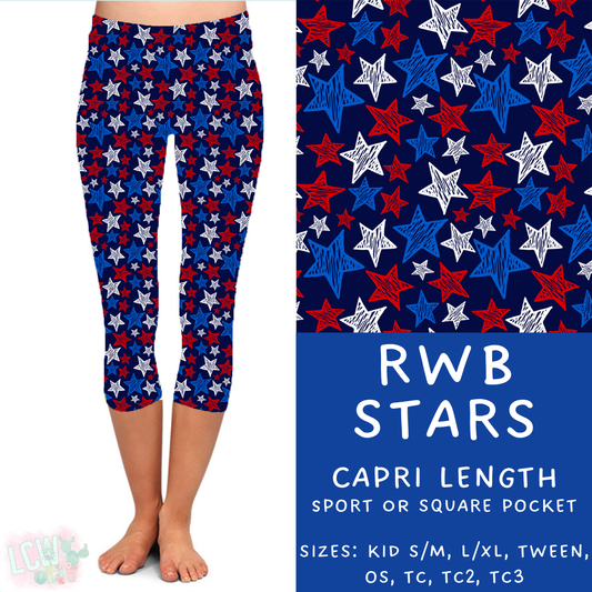 Batch #337 - USA Faves - Closes 5/7 - ETA mid June - RWB Stars Capri Length Leggings
