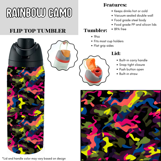 Rainbow Camo Flip Top Tumbler