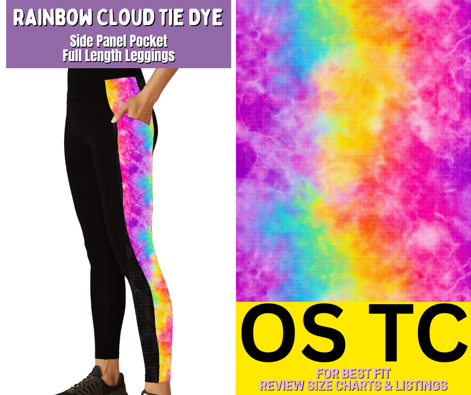 Rainbow Cloud Tie Dye Side Panel Pocket Full Length Leggings - Alonna's Legging Land