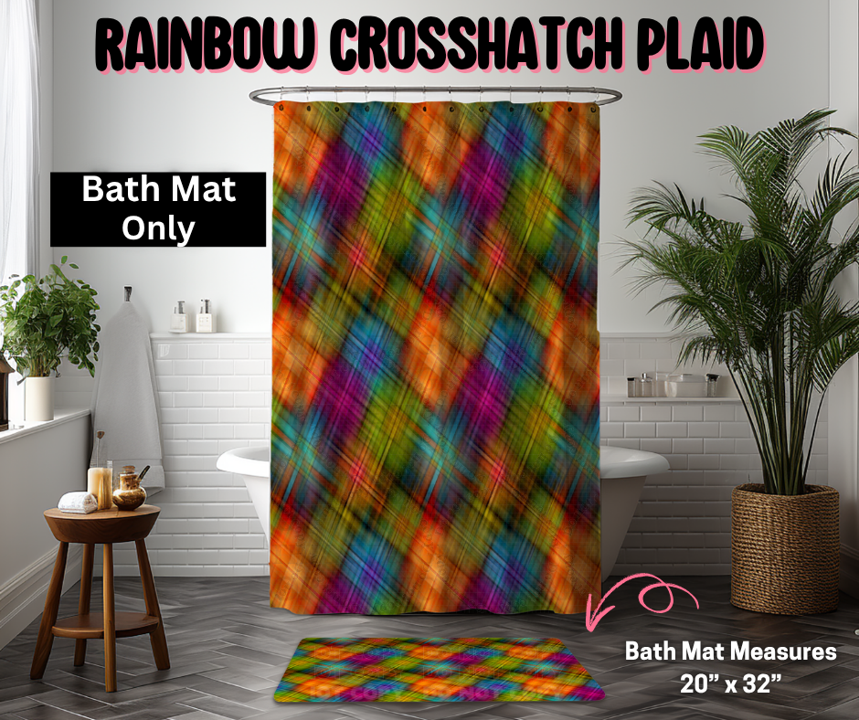 Rainbow Crosshatch Plaid Custom Bath Mat