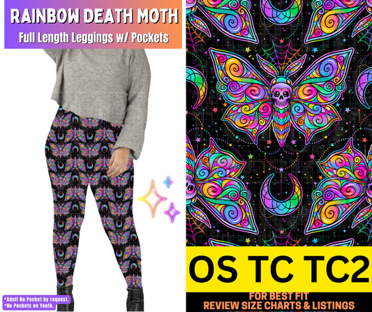 Rainbow Death Moth Full Length Leggings w/ Pockets - Alonna's Legging Land