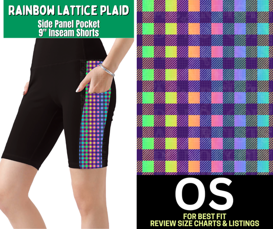 Rainbow Lattice Plaid Side Panel Pocket 9" Inseam Shorts