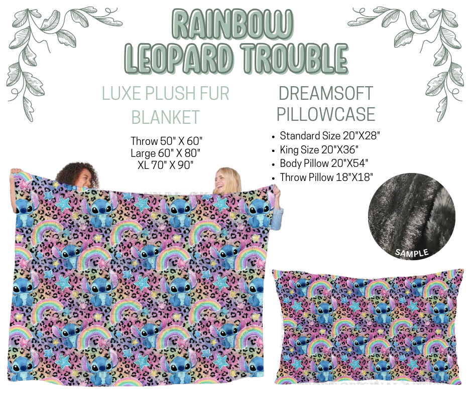 Preorder! Closes 10/9. ETA Dec. Rainbow Leopard Trouble Luxe Plush Fur Blanket and/or DreamSoft Pillowcase