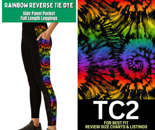 Rainbow Reverse Tie Dye Side Panel Pocket Full Length Leggings