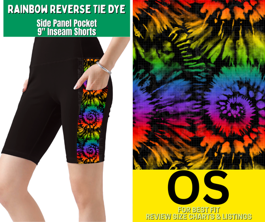 Rainbow Reverse Tie Dye Side Panel Pocket 9" Inseam Shorts