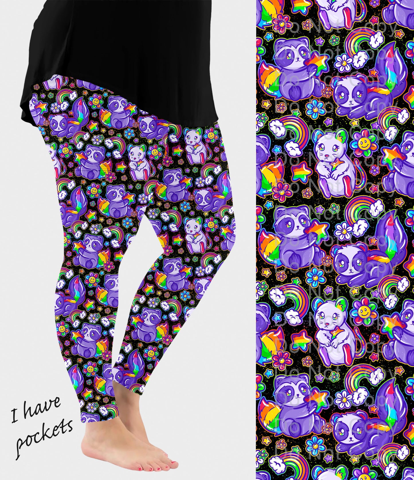 RTS - Rainbow Critters Leggings w/ Pockets - Alonna's Legging Land