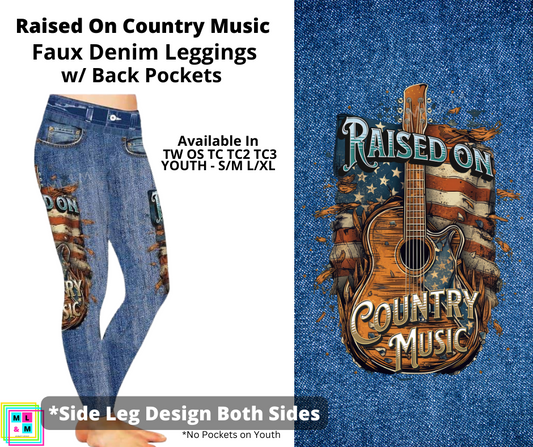 Raised on Country Music Full Length Faux Denim w/ Side Leg Designs
